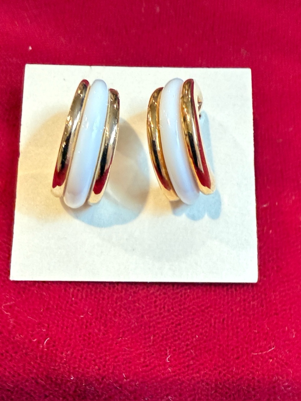 Gold and White Hoop Clip-On Earrings - Women's Jewelry